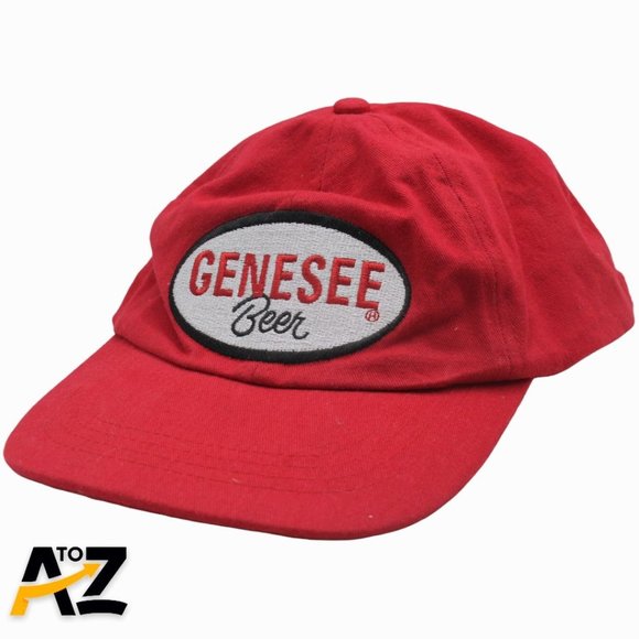 Vintage Red Genesee Beer Hat Stitched Fitted Headband Baseball Cap - Picture 1 of 9